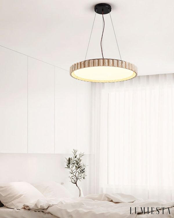 Provenxia - Lampa wisząca trawertynowa, żółty/biały, nad stół, Ø32x7 cm