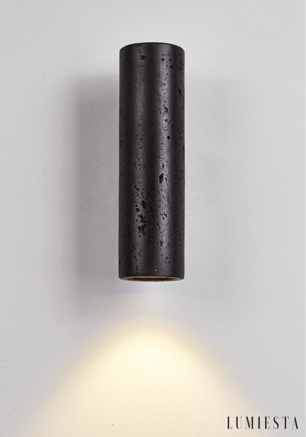 Puglis - Kinkiet drewniany z czarnym trawertynem do salonu, Ø7x16/23/32/60 cm