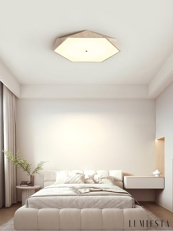 Quitarra - Plafon trawertynowy z LED, żółto-biały do salonu, Ø40/50/60 cm