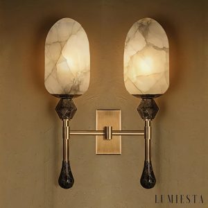 QuitoLux - Lampa wisząca glamour mosiężna z alabastrem do salonu Ø34x49 cm