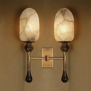 QuitoLux - Lampa wisząca glamour mosiężna z alabastrem do salonu Ø34x49 cm