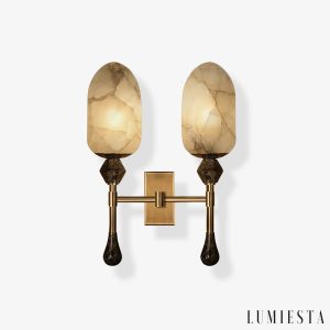 QuitoLux - Lampa wisząca glamour mosiężna z alabastrem do salonu Ø34x49 cm