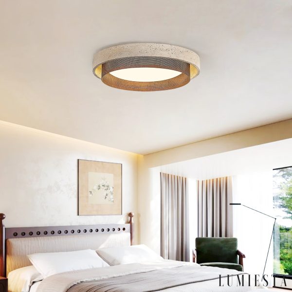 Ravellis - Lampa sufitowa trawertynowa żółto-biała do salonu, Ø42/47/57 cm