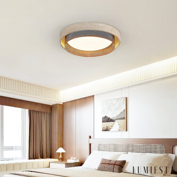 Ravellis - Lampa sufitowa trawertynowa żółto-biała do salonu, Ø42/47/57 cm