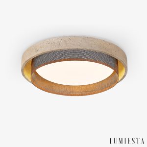 Ravellis - Lampa sufitowa trawertynowa żółto-biała do salonu, Ø42/47/57 cm
