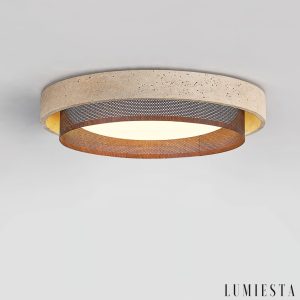 Ravellis - Lampa sufitowa trawertynowa żółto-biała do salonu, Ø42/47/57 cm
