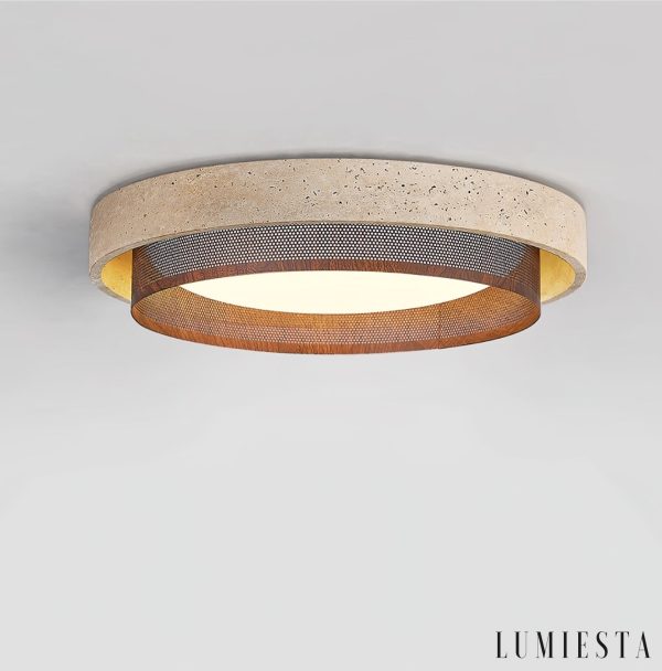 Ravellis - Lampa sufitowa trawertynowa żółto-biała do salonu, Ø42/47/57 cm