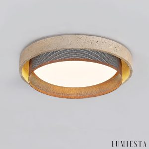 Ravellis - Lampa sufitowa trawertynowa żółto-biała do salonu, Ø42/47/57 cm