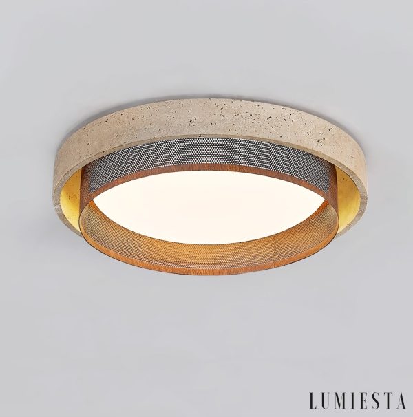 Ravellis - Lampa sufitowa trawertynowa żółto-biała do salonu, Ø42/47/57 cm