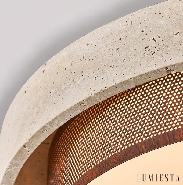 Ravellis - Lampa sufitowa trawertynowa żółto-biała do salonu, Ø42/47/57 cm