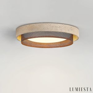 Ravellis - Lampa sufitowa trawertynowa żółto-biała do salonu, Ø42/47/57 cm