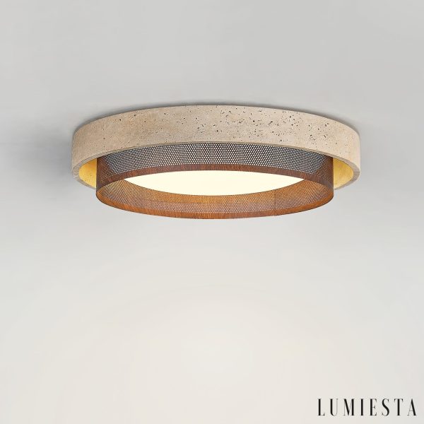 Ravellis - Lampa sufitowa trawertynowa żółto-biała do salonu, Ø42/47/57 cm