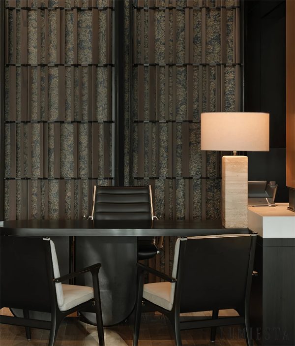 RiminiX - Lampa stołowa trawertynowa, żółto-biała do salonu, Ø35/40x52 cm