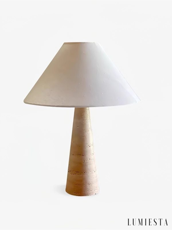 RiminiX - Lampa stołowa trawertynowa, żółto-biała do salonu, Ø35/40x52 cm