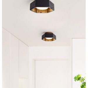 Rivieris - Plafon trawertynowy czarny z drewnem orzechowym do salonu Ø17×7 cm