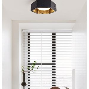 Rivieris - Plafon trawertynowy czarny z drewnem orzechowym do salonu Ø17×7 cm