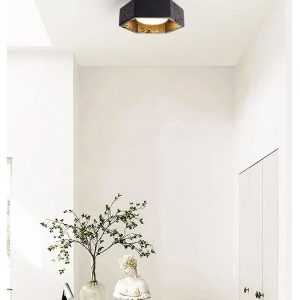 Rivieris - Plafon trawertynowy czarny z drewnem orzechowym do salonu Ø17×7 cm