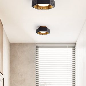 Rivieris - Plafon trawertynowy czarny z drewnem orzechowym do salonu Ø17×7 cm