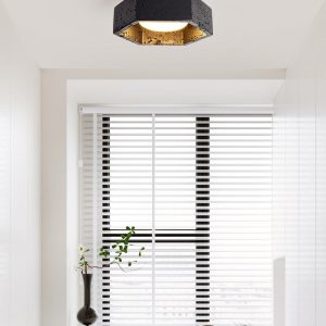 Rivieris - Plafon trawertynowy czarny z drewnem orzechowym do salonu Ø17×7 cm