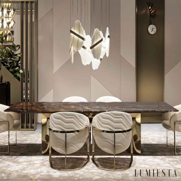 Romastra - Lampa wisząca alabastrowa, złota i biała do salonu, Ø80 x H200 cm