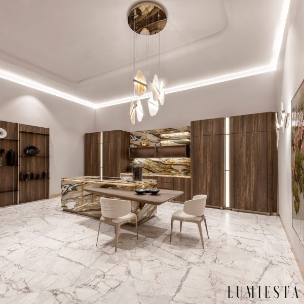 Romastra - Lampa wisząca alabastrowa, złota i biała do salonu, Ø80 x H200 cm