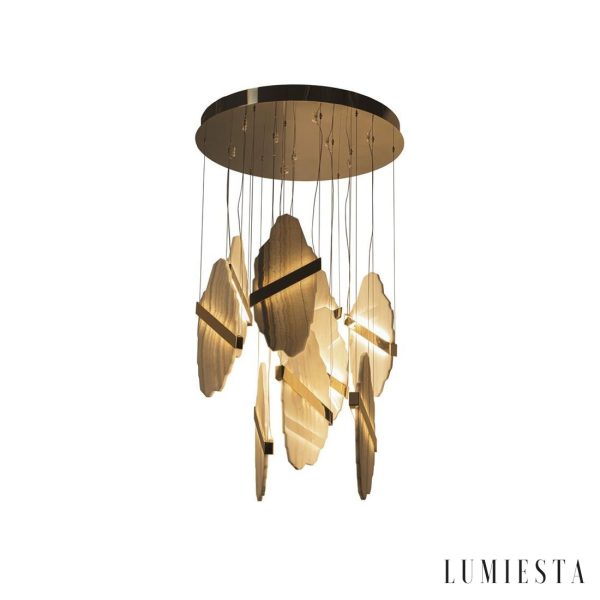 Romastra - Lampa wisząca alabastrowa, złota i biała do salonu, Ø80 x H200 cm