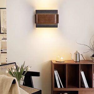 Rosariax - Kinkiet trawertynowy z orzechem, czarny, do sypialni 22x16 cm