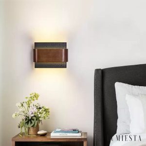 Rosariax - Kinkiet trawertynowy z orzechem, czarny, do sypialni 22x16 cm