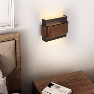 Rosariax - Kinkiet trawertynowy z orzechem, czarny, do sypialni 22x16 cm