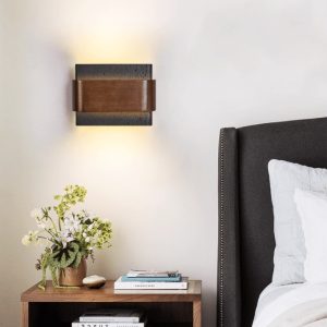 Rosariax - Kinkiet trawertynowy z orzechem, czarny, do sypialni 22x16 cm