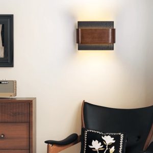 Rosariax - Kinkiet trawertynowy z orzechem, czarny, do sypialni 22x16 cm