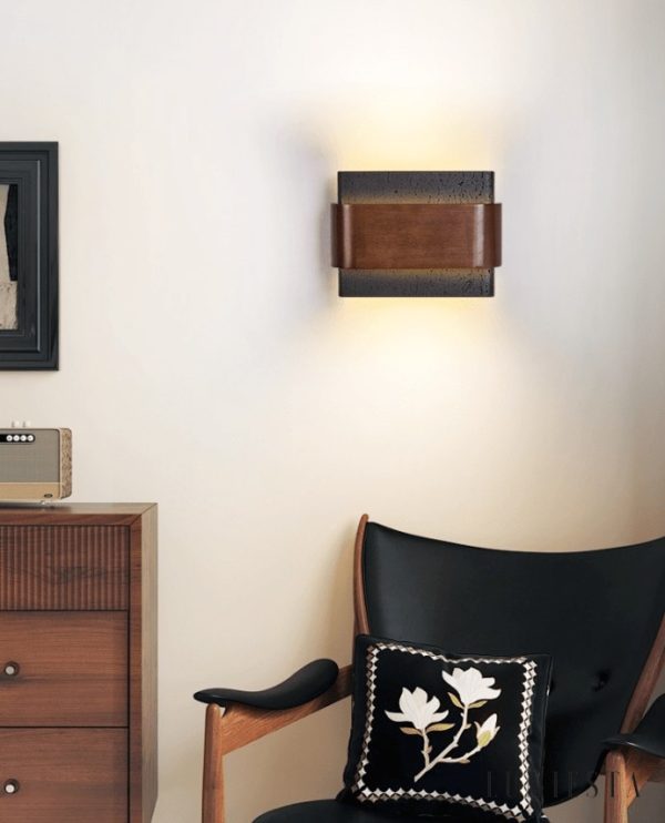 Rosariax - Kinkiet trawertynowy z orzechem, czarny, do sypialni 22x16 cm