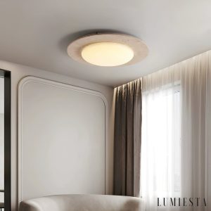 Salvadora - Plafon trawertynowy żółto-biały do salonu, Ø50x12 cm