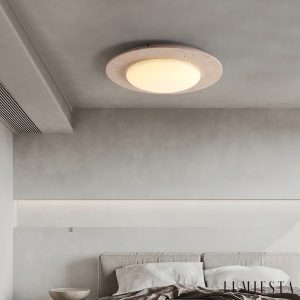 Salvadora - Plafon trawertynowy żółto-biały do salonu, Ø50x12 cm