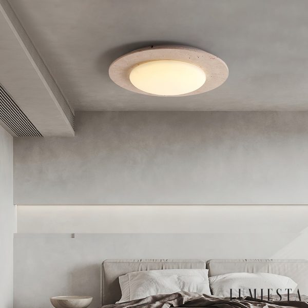 Salvadora - Plafon trawertynowy żółto-biały do salonu, Ø50x12 cm