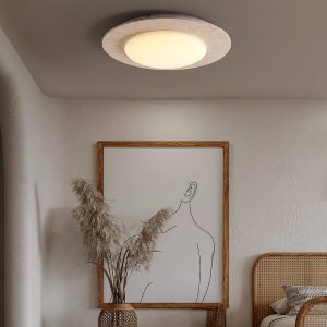 Salvadora - Plafon trawertynowy żółto-biały do salonu, Ø50x12 cm