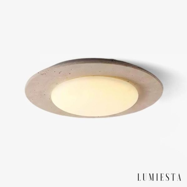 Salvadora - Plafon trawertynowy żółto-biały do salonu, Ø50x12 cm