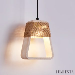 Santiaga - Lampa wisząca trawertynowa, żółta do jadalni, Ø15×H18 cm