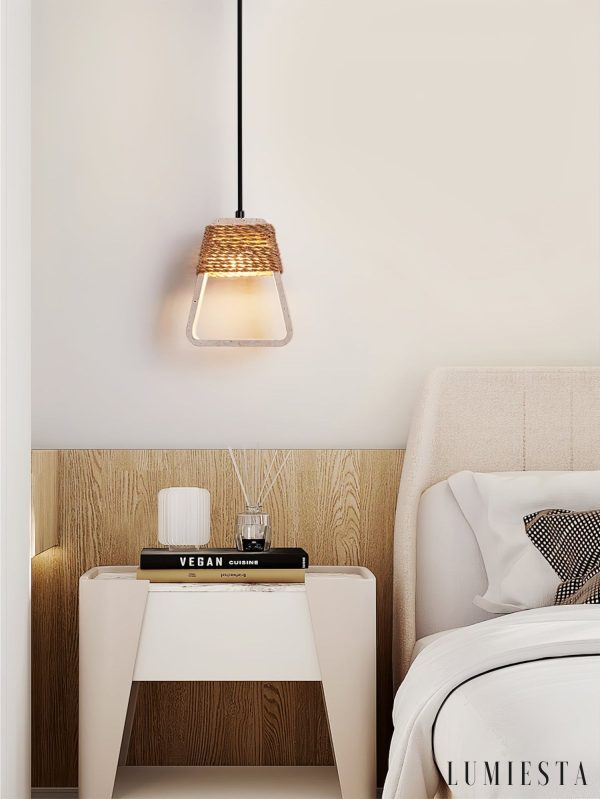 Santiaga - Lampa wisząca trawertynowa, żółta do jadalni, Ø15×H18 cm