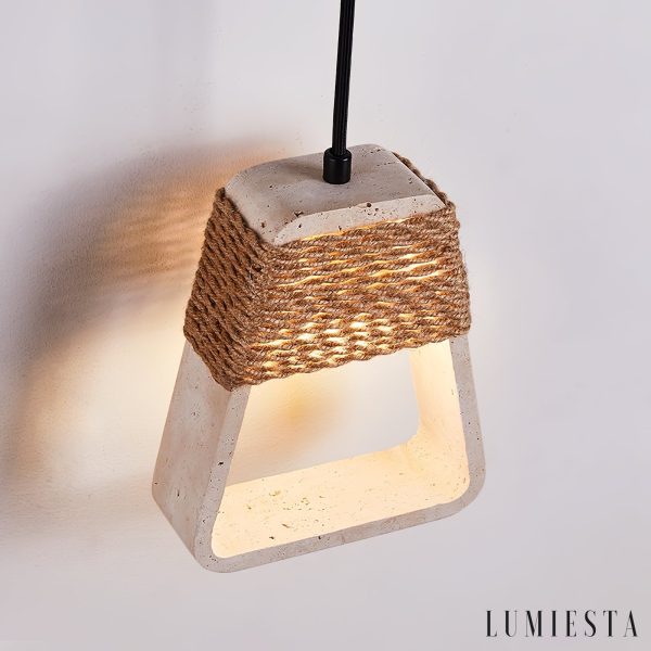 Santiaga - Lampa wisząca trawertynowa, żółta do jadalni, Ø15×H18 cm