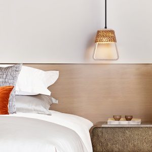 Santiaga - Lampa wisząca trawertynowa, żółta do jadalni, Ø15×H18 cm