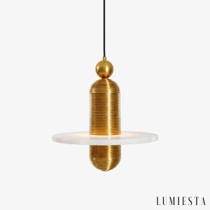 Scalara - Lampa wisząca loftowa czarno-biała z alabastrem do salonu, Ø28/40 cm