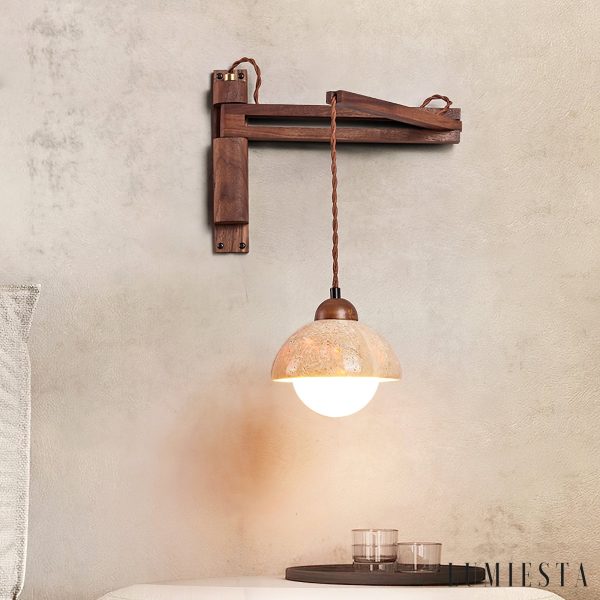 Sevillia - Kinkiet trawertynowy żółty, orzechowy do salonu, ∅11/12/15 cm