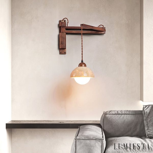 Sevillia - Kinkiet trawertynowy żółty, orzechowy do salonu, ∅11/12/15 cm