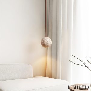 Sferaluna - Lampa wisząca travertynowa, żółta, do jadalni, Ø10 x H10 cm