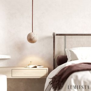 Sferaluna - Lampa wisząca travertynowa, żółta, do jadalni, Ø10 x H10 cm