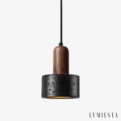 Sicilux - Lampa wisząca trawertynowa, czarny i orzech do salonu Ø12xH16 cm