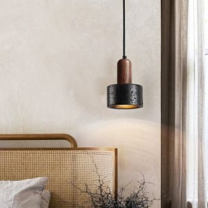 Sicilux - Lampa wisząca trawertynowa, czarny i orzech do salonu Ø12xH16 cm
