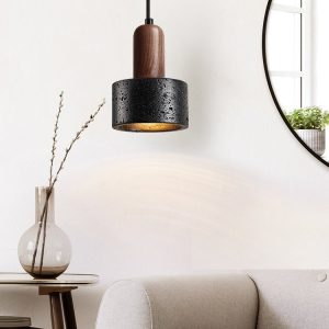 Sicilux - Lampa wisząca trawertynowa, czarny i orzech do salonu Ø12xH16 cm