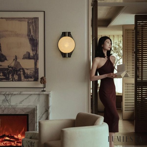 Sienaria - Lampa sufitowa alabastrowa, brązowo-biała do salonu, Ø16x21 cm